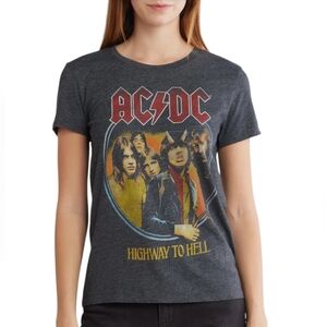 ACDC Lucky Brand Boyfriend Graphic Band T-Shirt Charcoal Black Large NWT